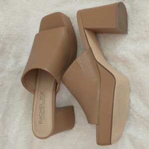 Rachel Zoe LA NY Womens Cupid‎ 7M Nude Slip On Open Square Toe High Block Heel